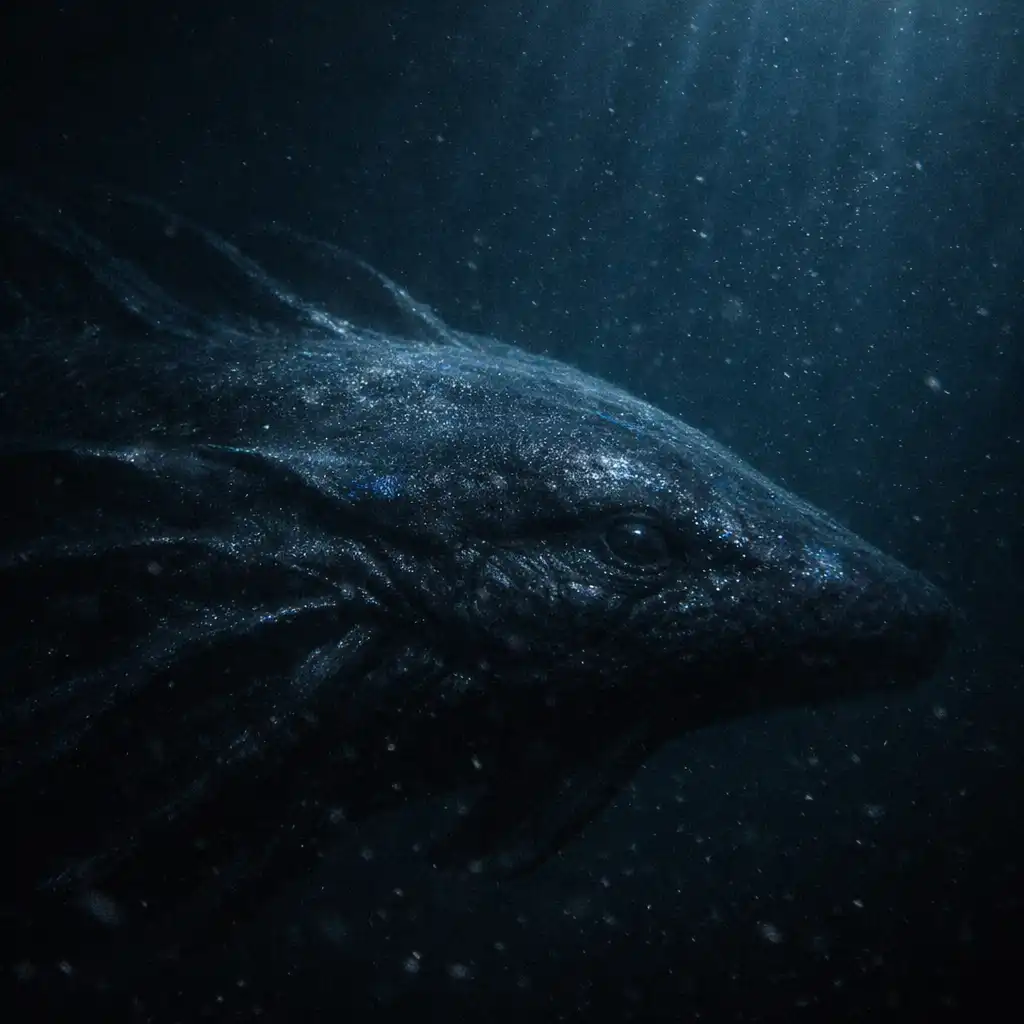 Silhouette d’une créature marine sous une eau sombre